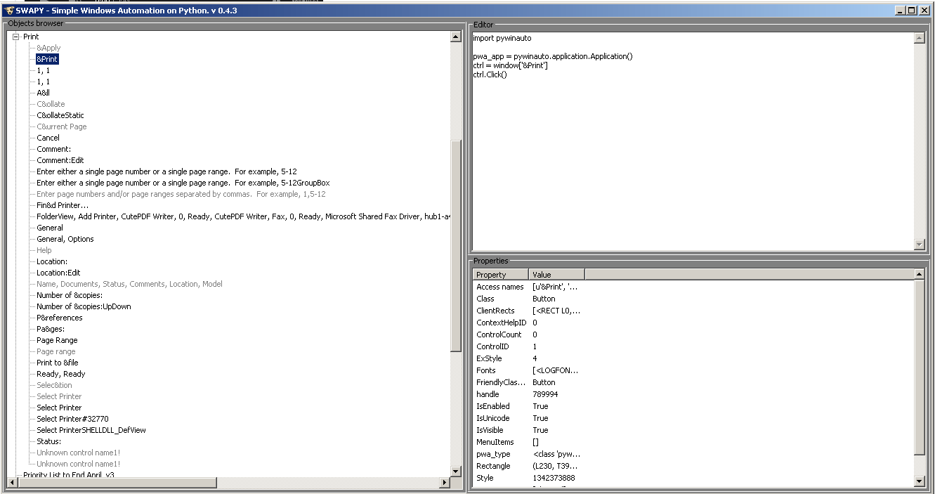 pywinauto code in editor window